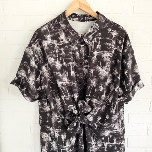 Old Navy Midi Shirt Dress Collared Southwestern print Black White Gray Bow 2X - Picture 12 of 12